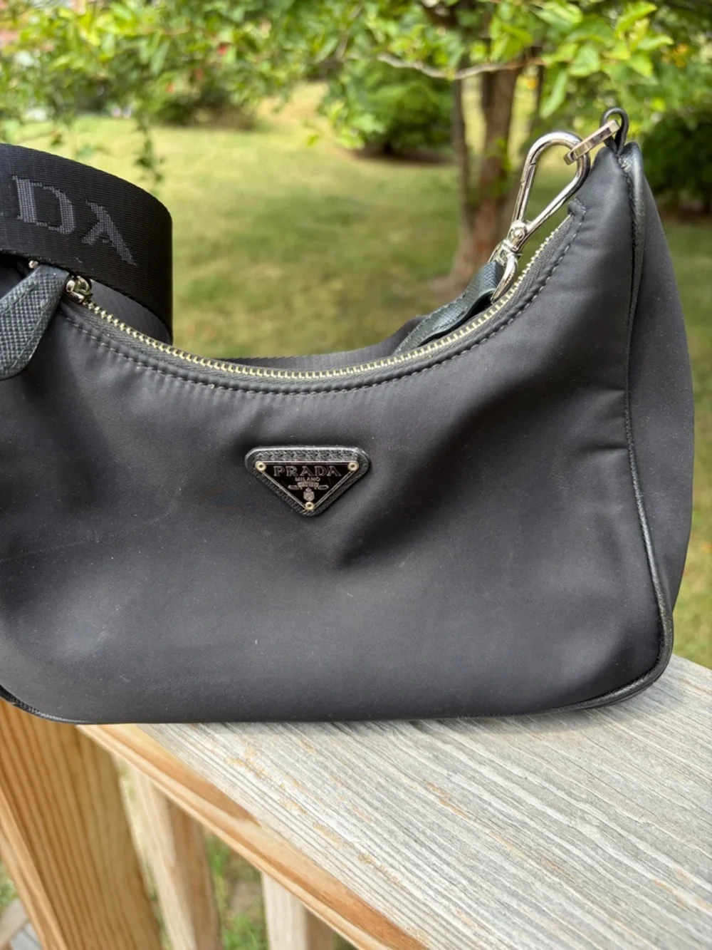 Prada Re-Edition 2005 Black Nylon Messenger Bag with Logo Strap